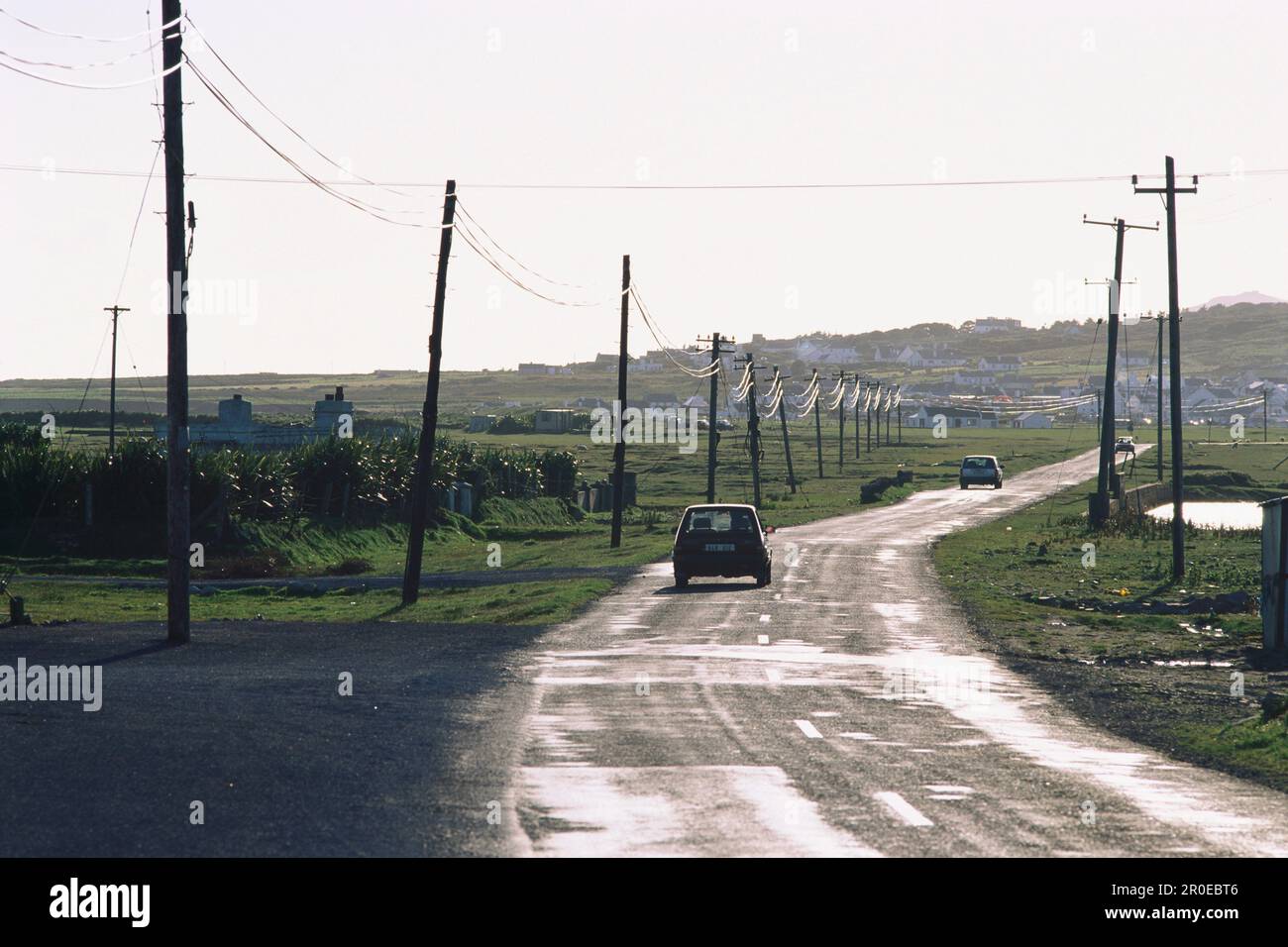 Cars on a county road, Achill Island, County Mayo, Ireland, Europe