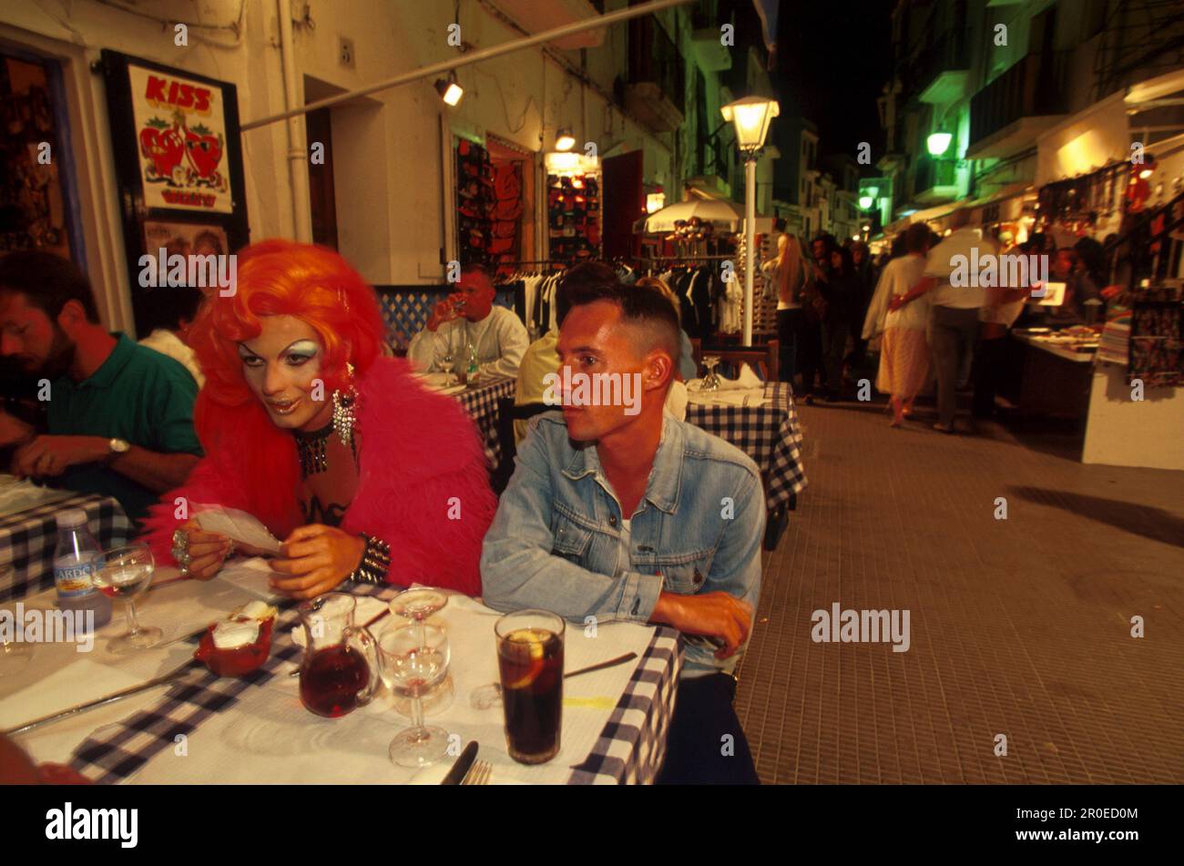 Transvestit Prohibida, Restaurant, Rennstrecke, Ibiza Stadt, Ibiza Balearen, Spanien Stock Photo