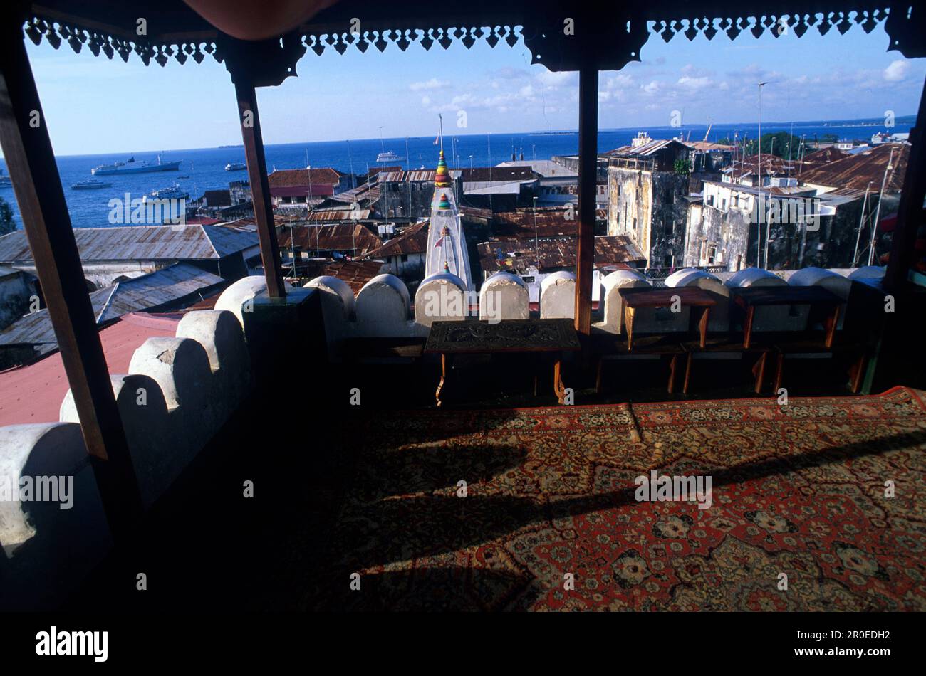 Restaurantterrasse, Emmerson & Green, Hotel ueber Altstadt, Sansibar Stadt Sanibar, Tansania, Afrika Stock Photo