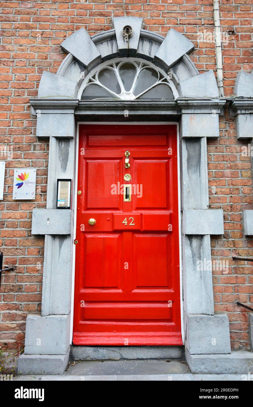 Red Front Door, House, Parliament Street, Kilkenny, Ireland Stock Photo