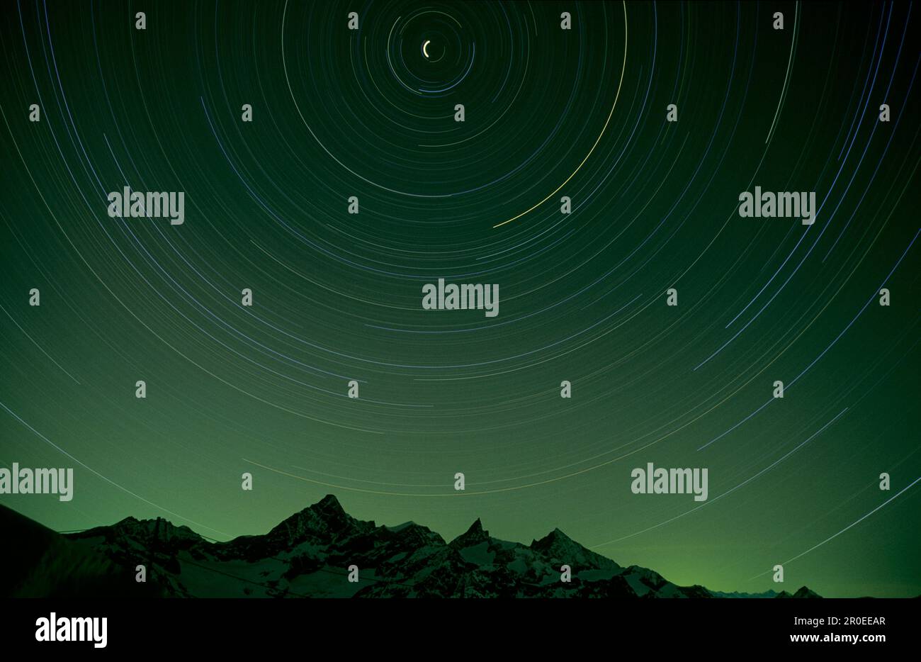 Nocturnal Star Orbits Behind The Weisshorn Mountain, Matterhorn 4478m 