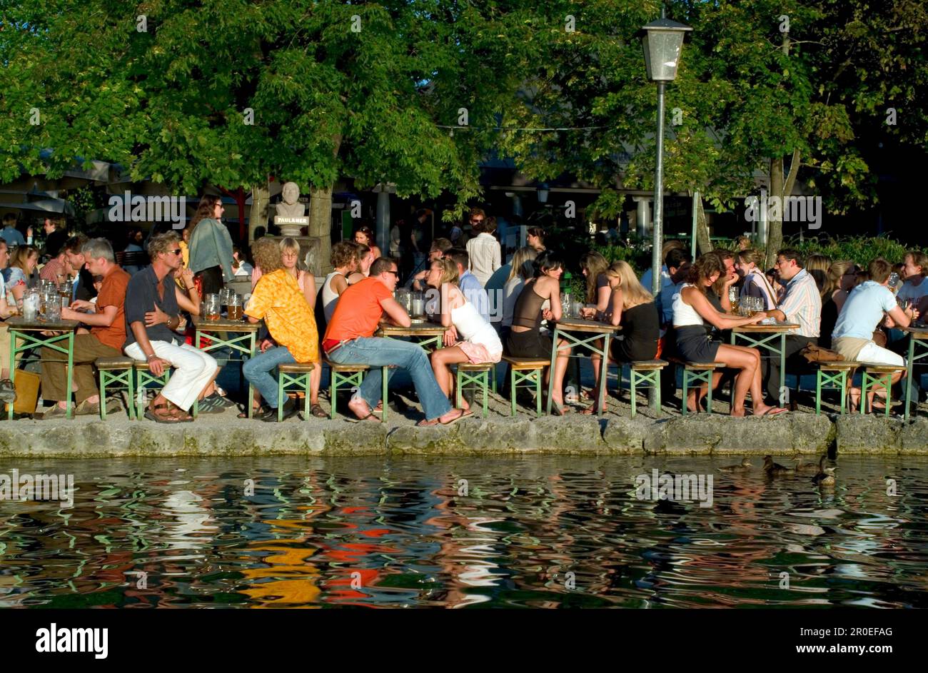 Young people in Seehaus Beergarden, English Garden, Munich, Bavaria, Germany Stock Photo