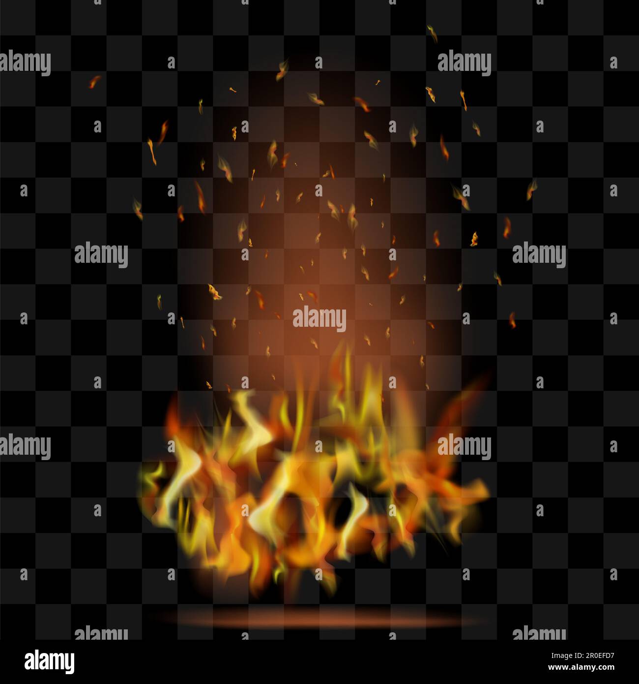 realistic fire. Red Flame over checkered black background. Hot red and ...