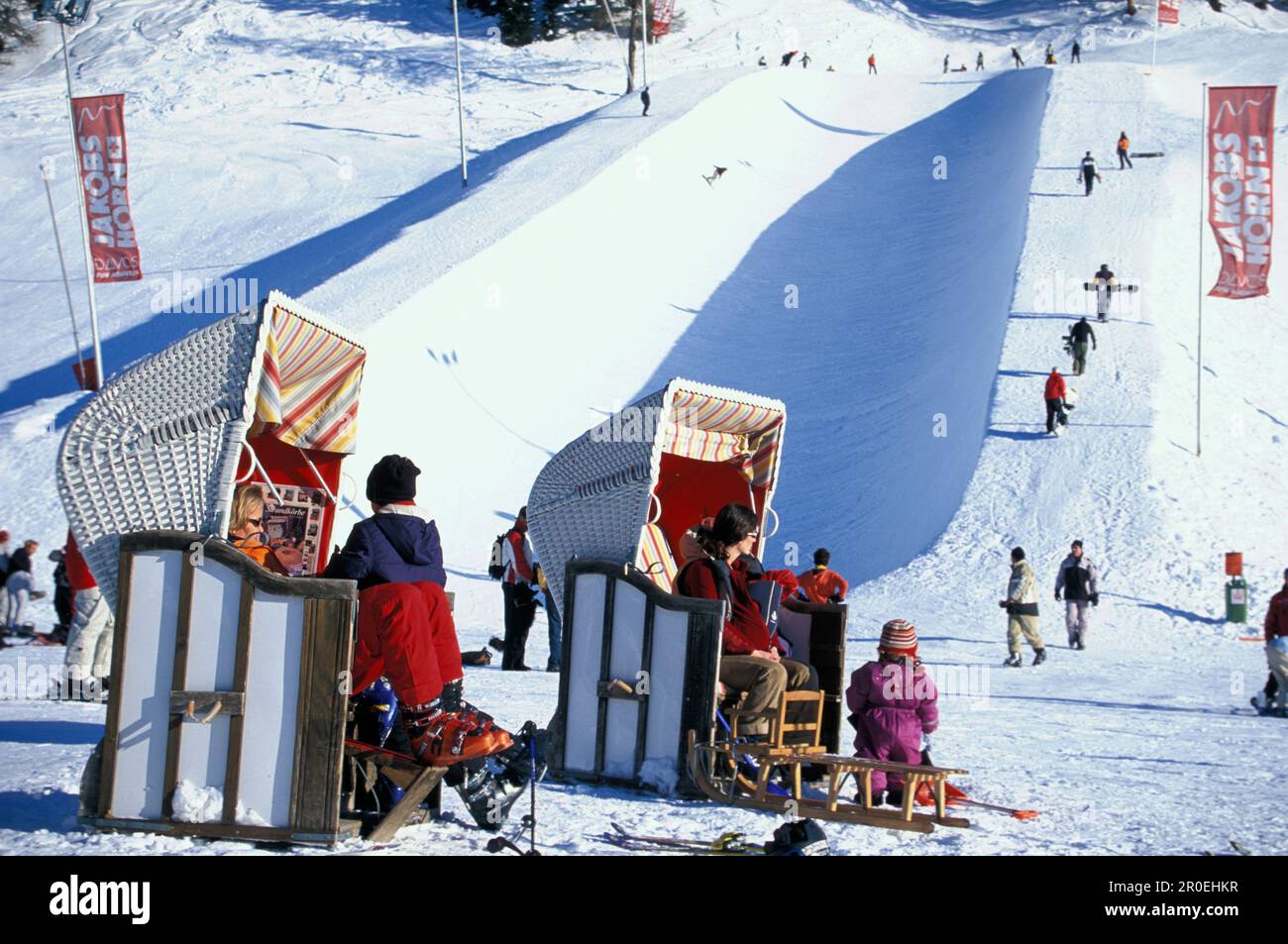 Bolgen Plaza Apres Ski, Davos, Graubuenden Switzerland Stock Photo