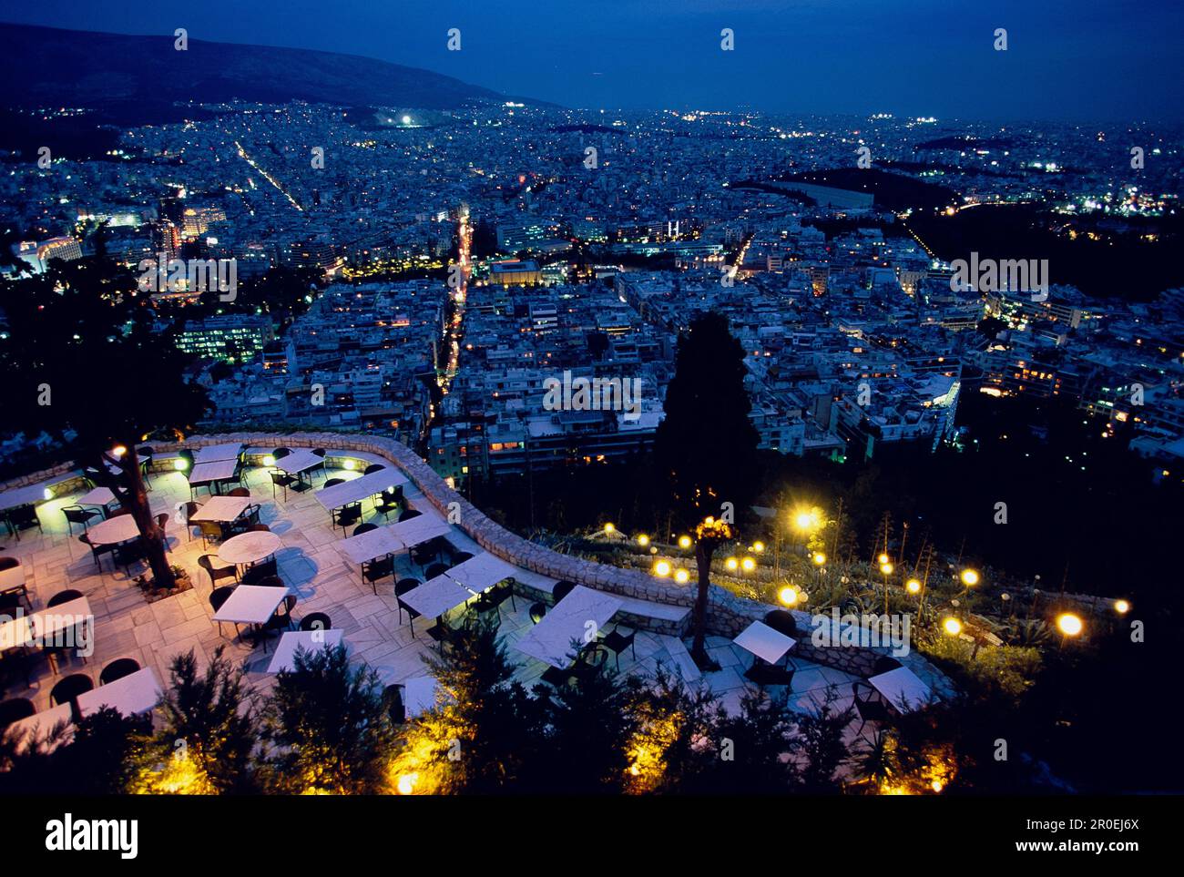 Orizontes Restaurant, Panorama of Athens from Mount Lycabettus, Athens, Greece Stock Photo