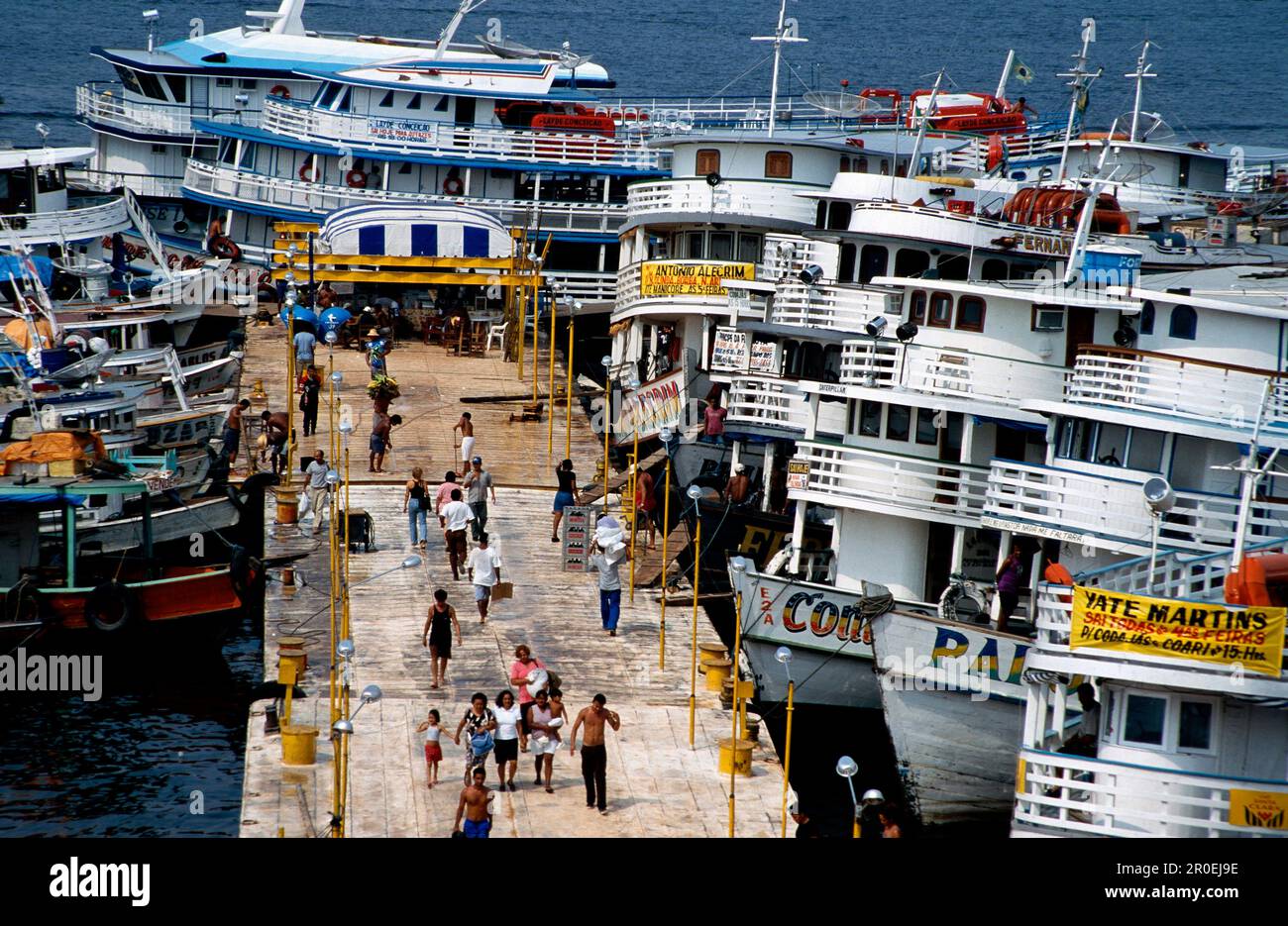 Loading Amazon river boats in the floating harbour, of Manaus, Amazonia