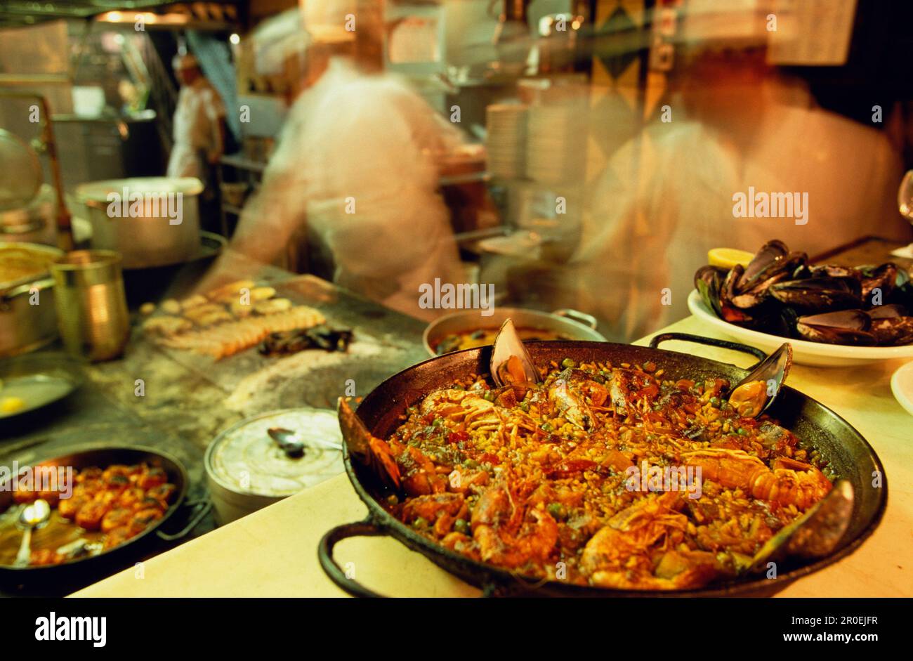 Paella Traditional Food Barcelona, Paella in Los Caracoles Restaurant