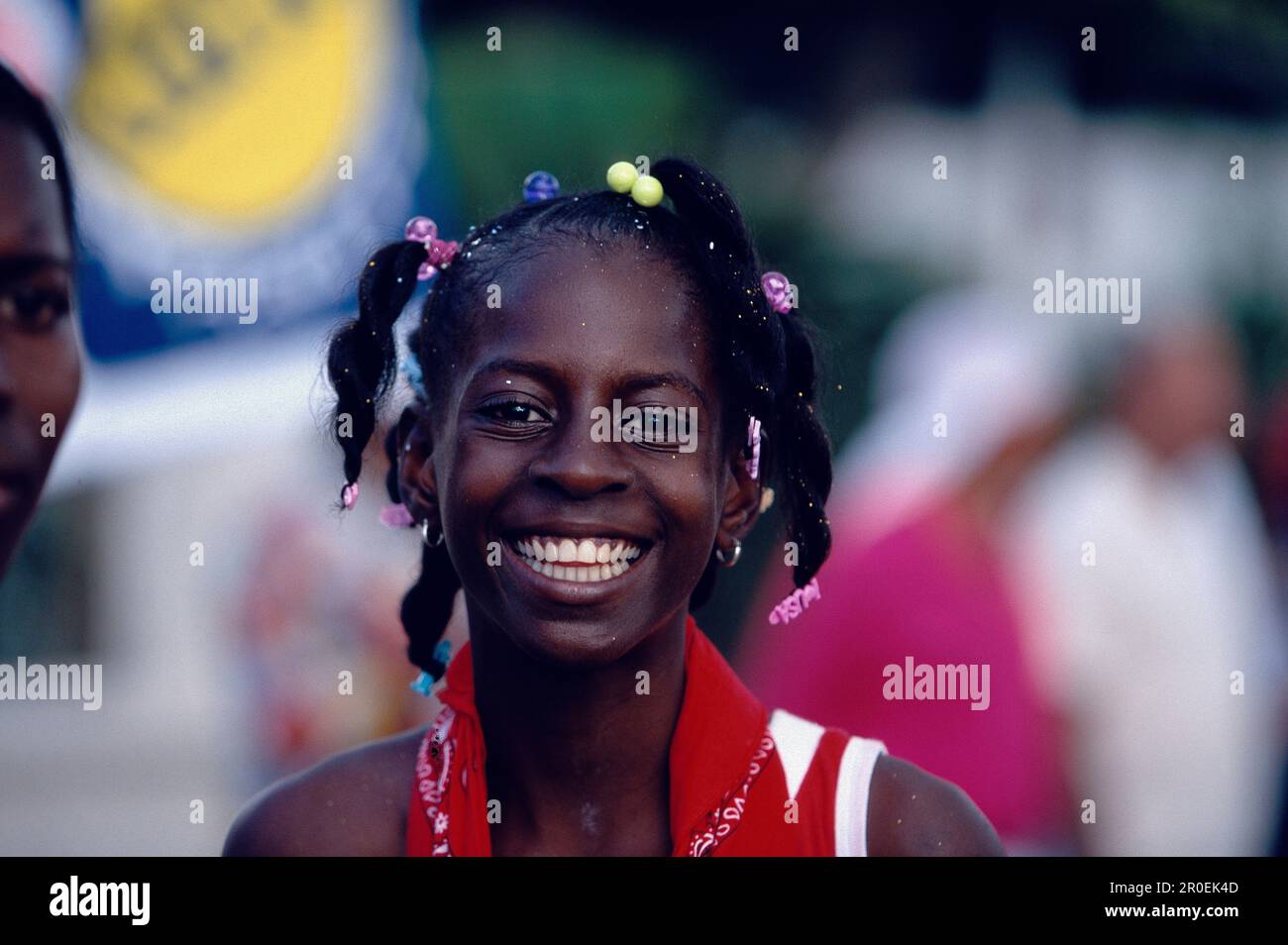 Happy girl, Carnival, Port of Spain Trinidad Stock Photo