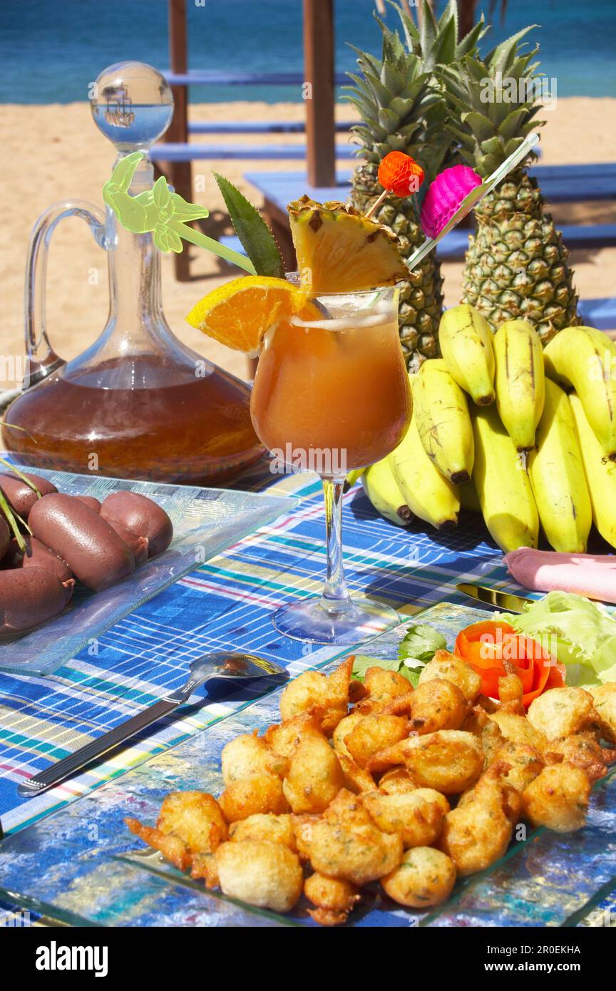Starter le Boudin creole Sausage, Les acas de momel, Le Karacoli Restaurant, Grande-Anse, Deshaies Stock Photo