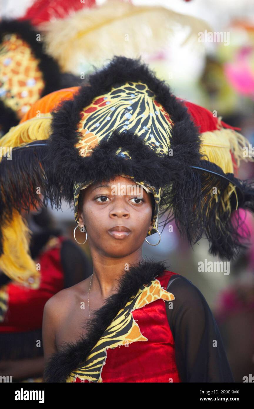 Girl, Carnival, Le Moule, girl at the Street-Carnival, Grande-Terre, Guadeloupe, Caribbean Sea, America Stock Photo