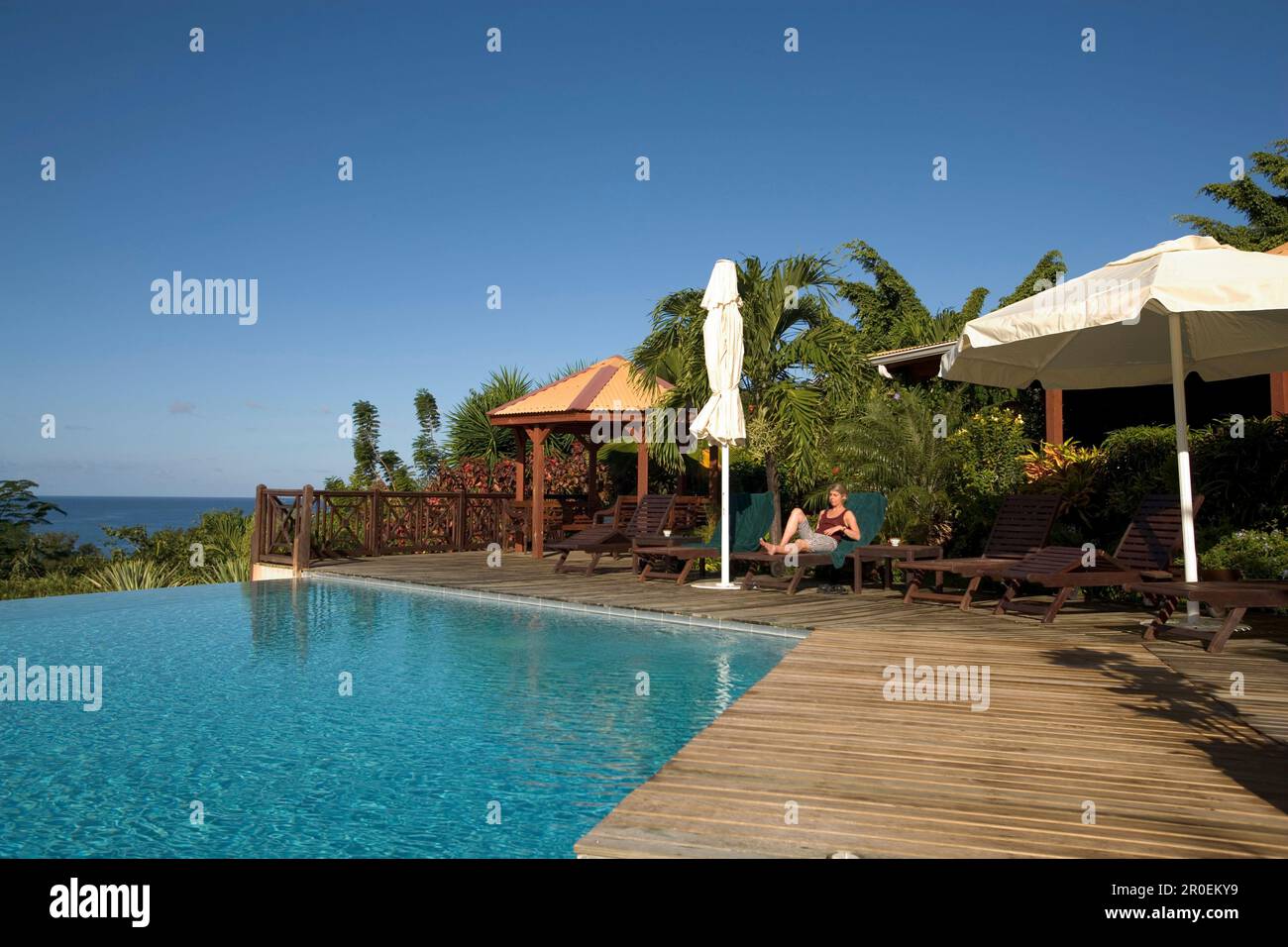 Pool, Hotel Restaurant Le Rayon Vert, Deshaies Stock Photo