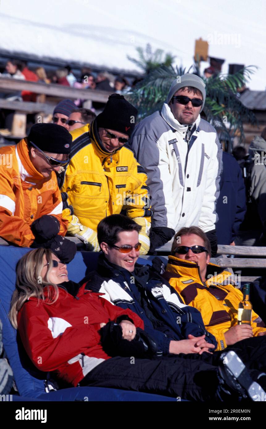 Aprés Ski, Jatz hut, Jakobshorn, Davos Graubuenden, Switzerland Stock Photo