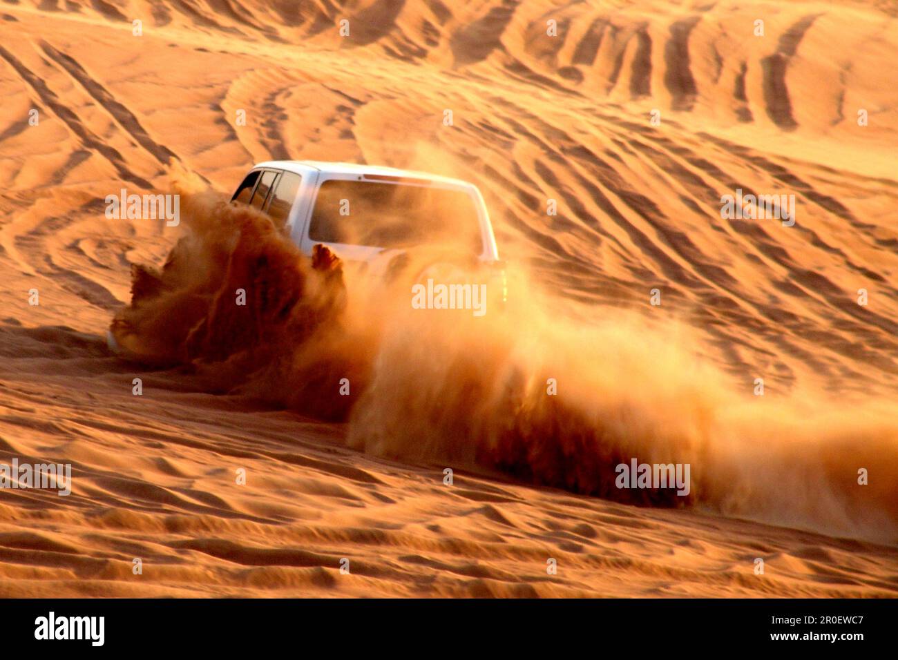 Jeep on a dune in the desert, Dubai, UAE, United Arab Emirates, Middle