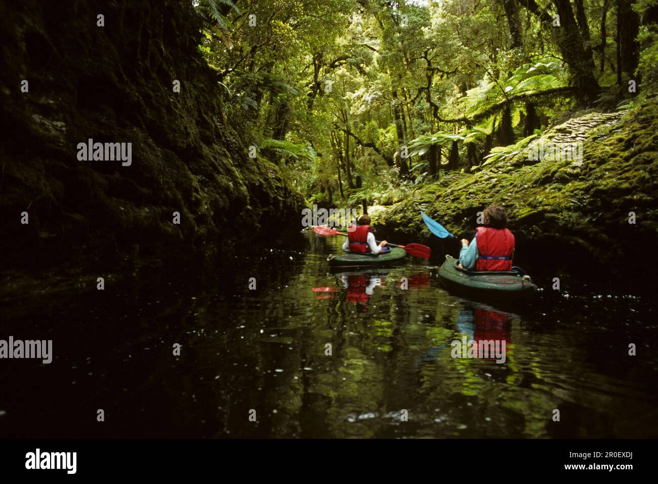 People kayaking in Opara Basin, Box Canyon, West Coast, South Island, New Zealand, Oceania Stock Photo