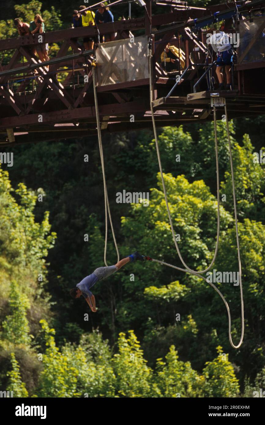 People Bungee jumping from Kawarau suspension bridge, Queenstown, Otago ...