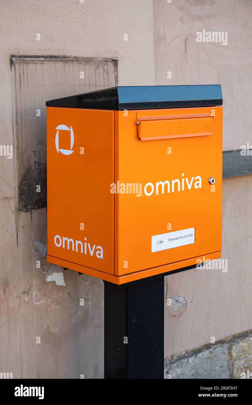 Omniva, Estonian post company also known as Eesti Post, letter box in Tallinn, Estonia Stock Photo