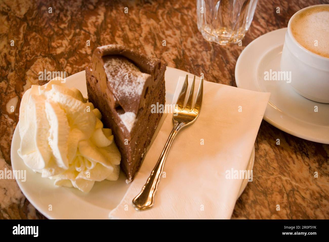 Cake and cup of coffee, Cafe Demel, Vienna, Austria Stock Photo