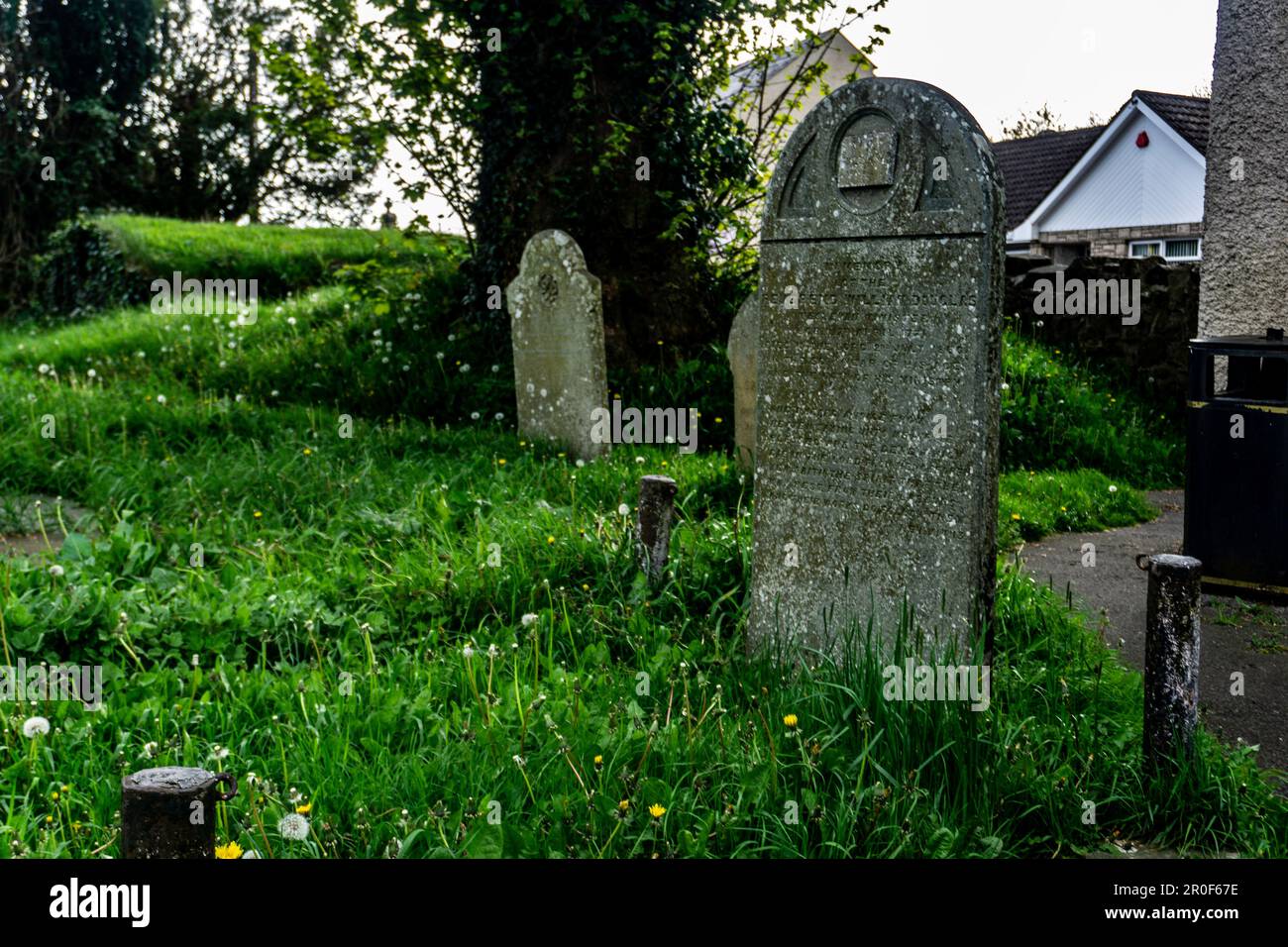 The old graveyard in the centre of Irvinestown, Co Fermanagh, Nnorthern Ireland. The graveyard dates back to the 18th century. Stock Photo