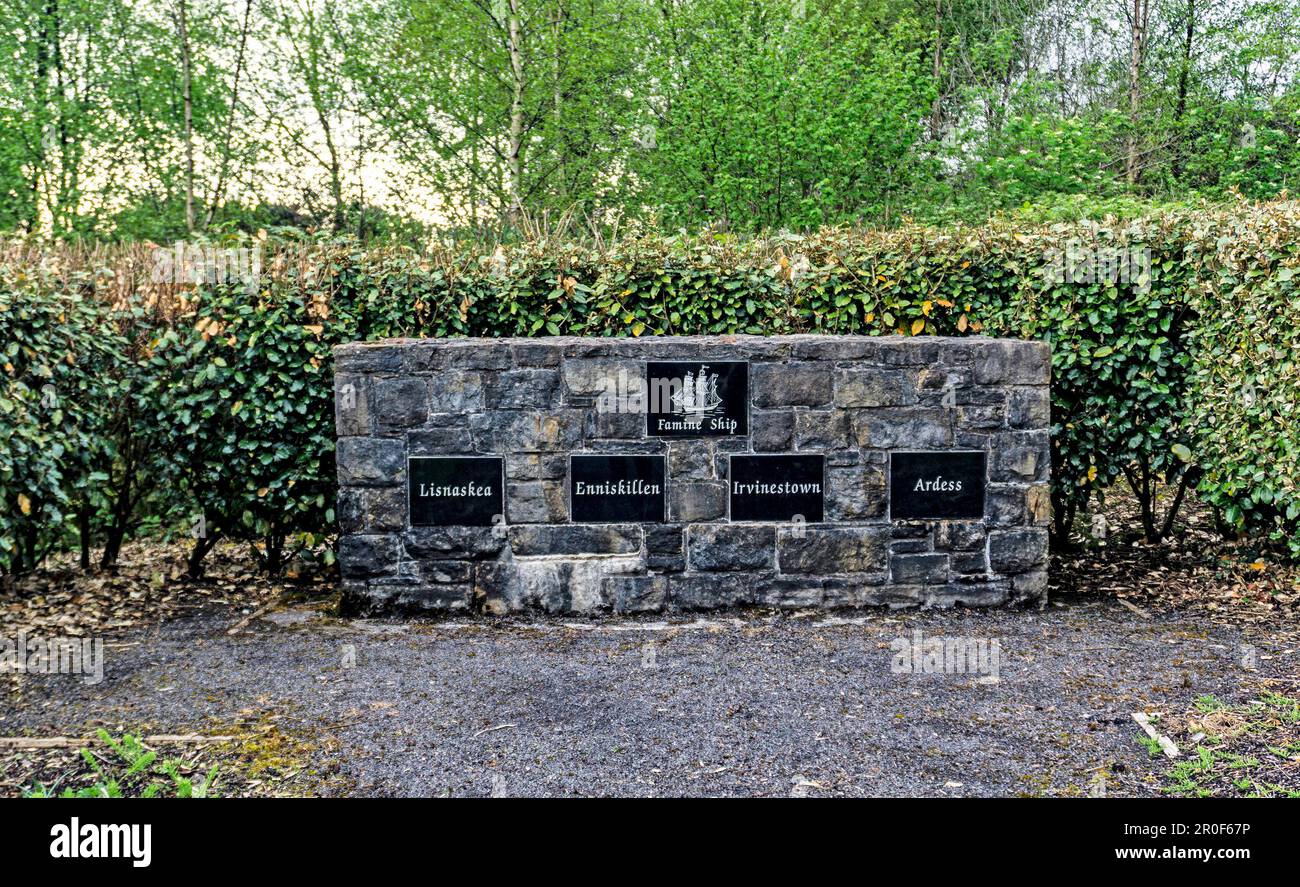 A memorial on the site of the famine graveyard in Irevinestown, Co Fermanagh.Over 1 million people died during the potato crop failure of 1845-1851. Stock Photo