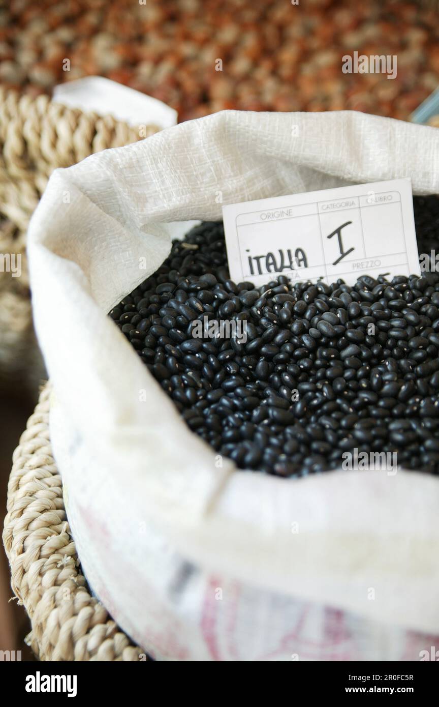 Black beans in a bag, Italia Stock Photo