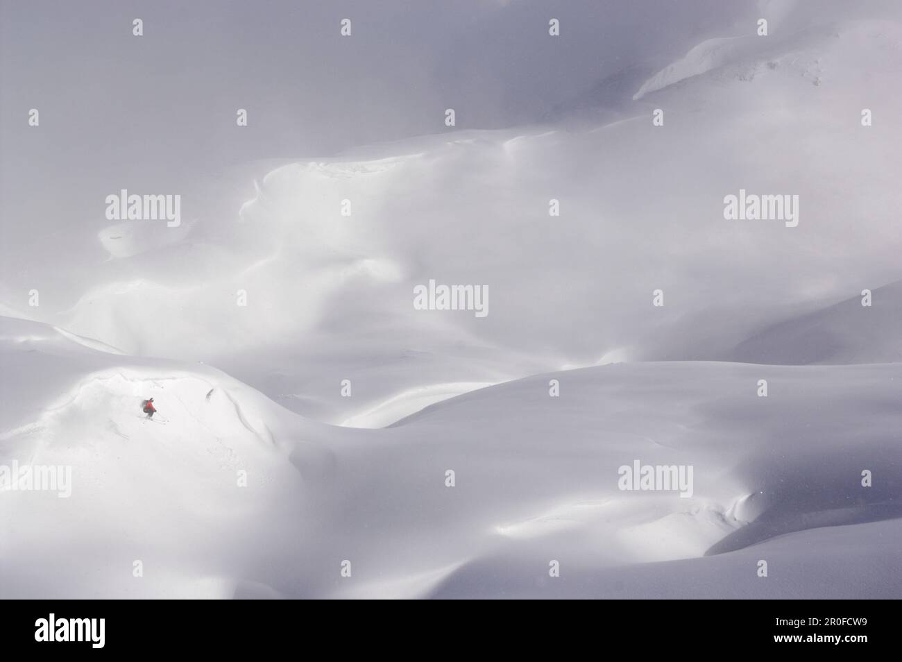A man, freerider skiing in a winter landscape, Krippenstein, Obertraun, Dachstein, Upper Austria, Austria Stock Photo