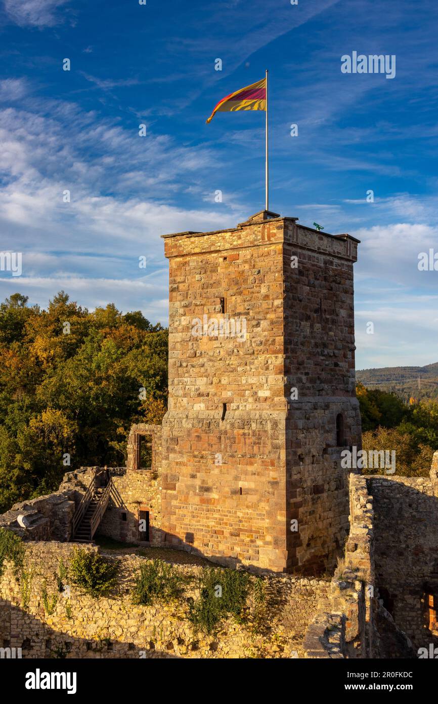 A flag waving on top of Roetteln Castle ruins, Binzen, Germany Stock Photo