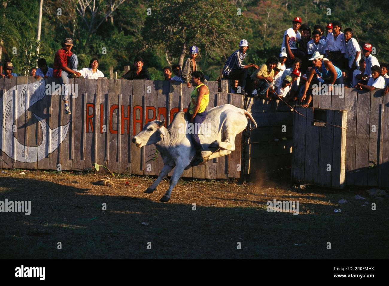 Local people watching a Rodeo, El Castillo, Rio San Juan, Nicaragua, Central America Stock Photo