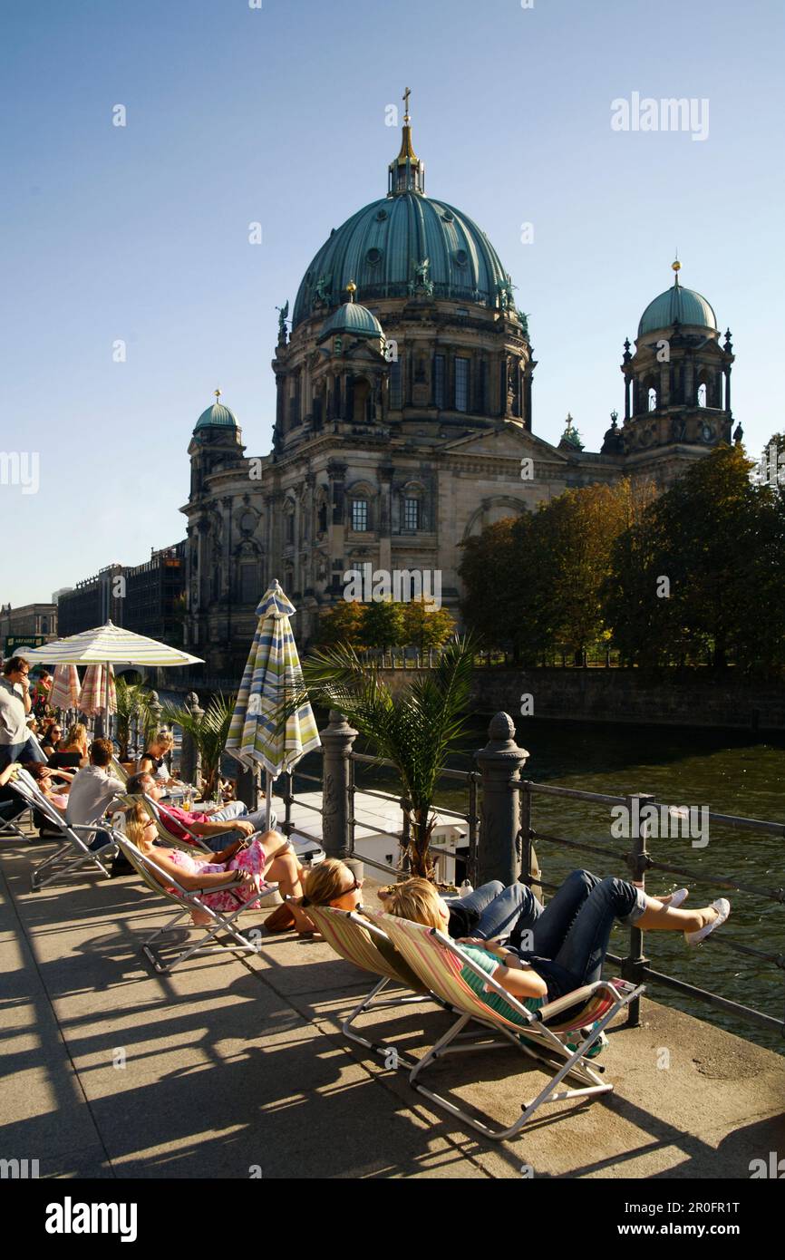 Berliner Dome street cafe at Spreepalais Stock Photo