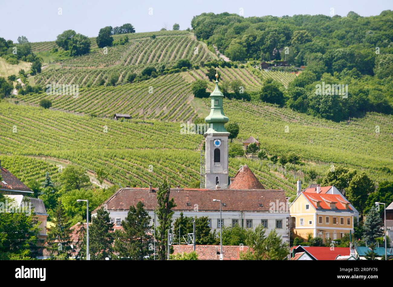 View to market church, Engelhartszell, Upper Austria, Austria Stock Photo