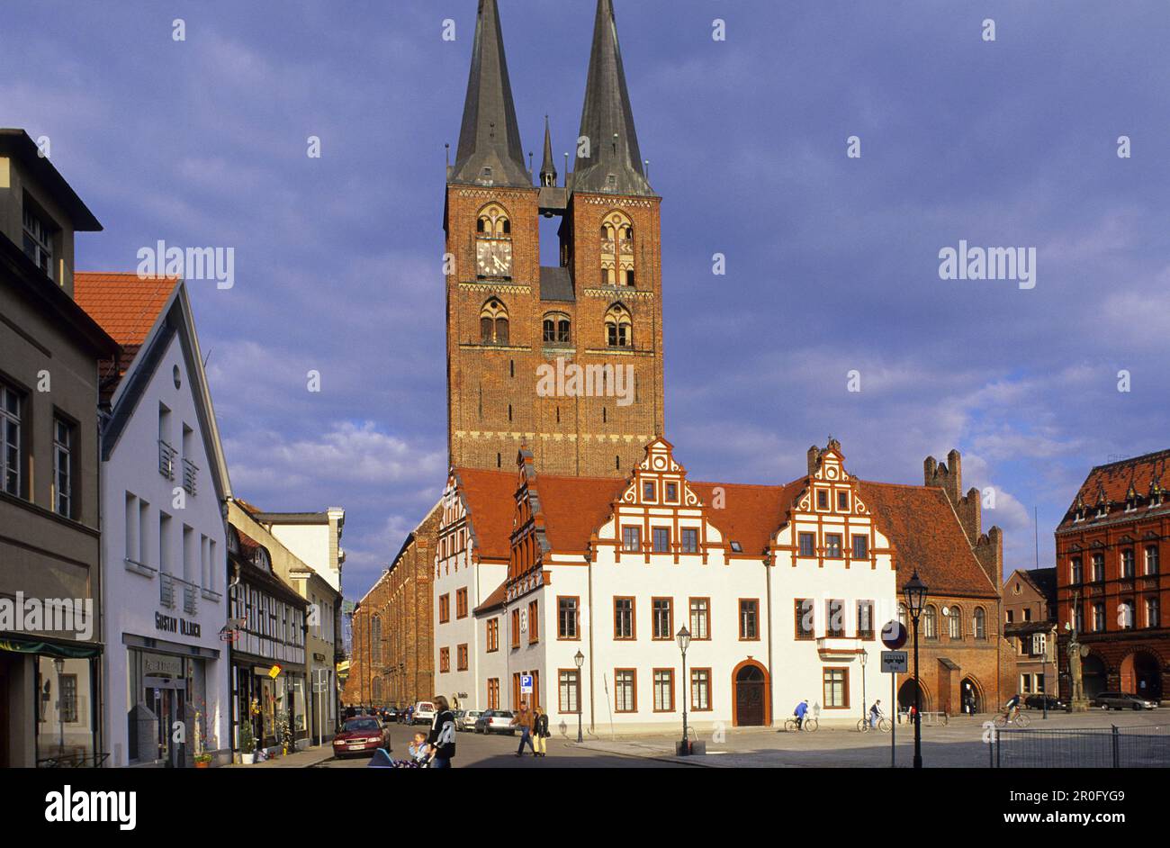 Market square with St. Mary's Church and town hall, Stendal, Saxony-Anhalt, Germany Stock Photo