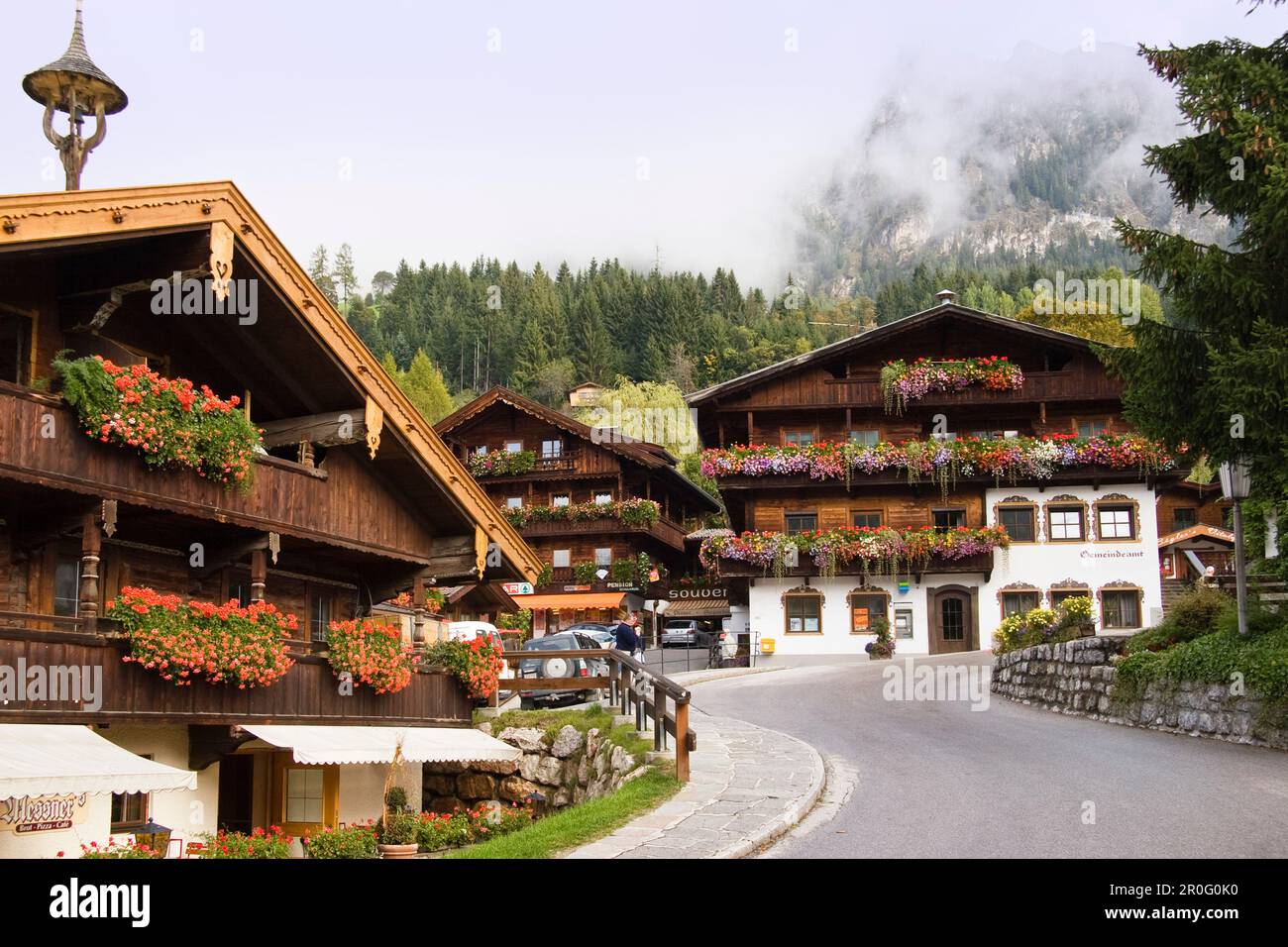 Typical tyrolean houses in Alpbach, Alpbach Valley, Alps, Tirol, Austria, Europe Stock Photo