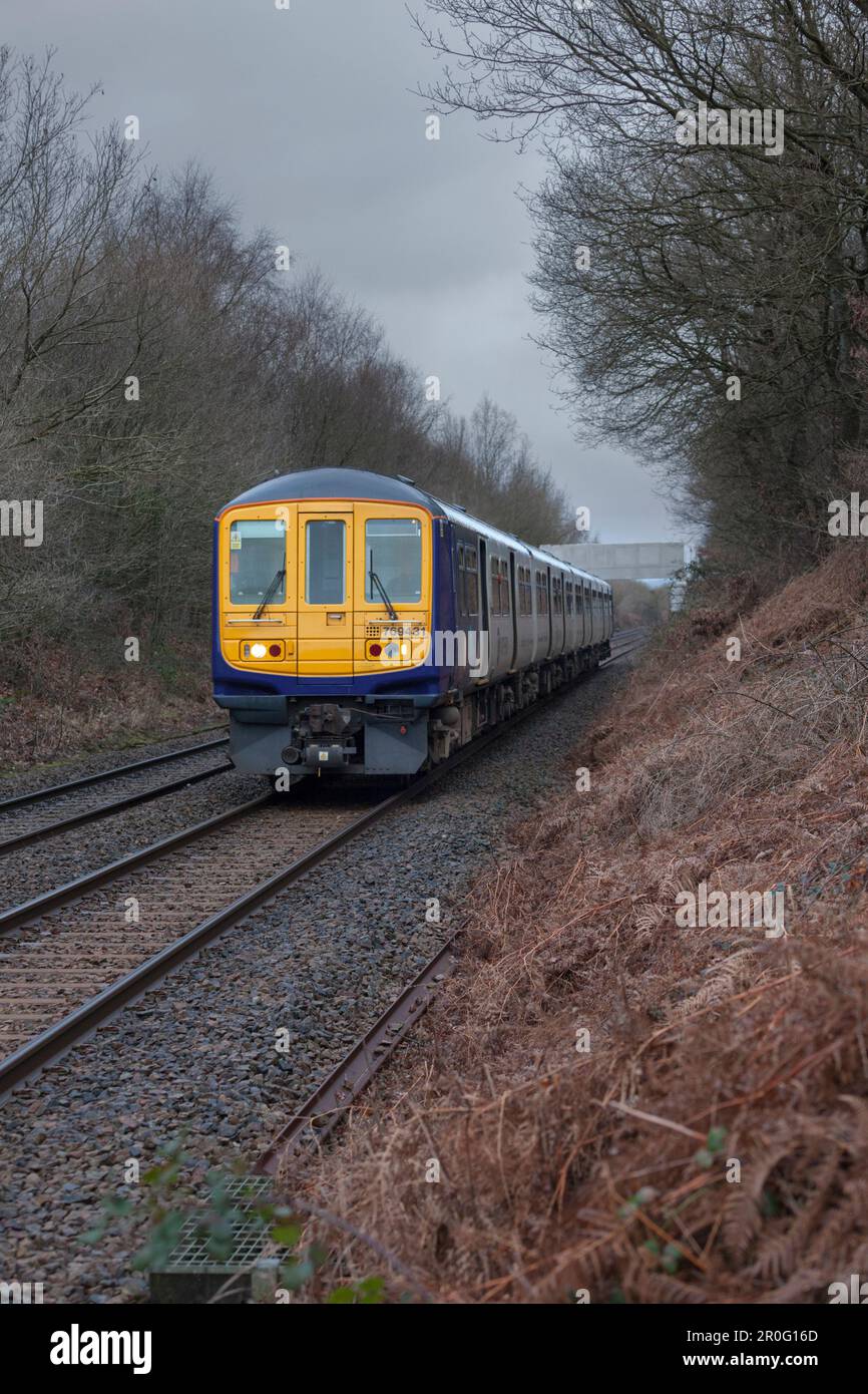 Northern Rail class 769 bi mode flex train passing Westhoughton while running on diesel Stock Photo