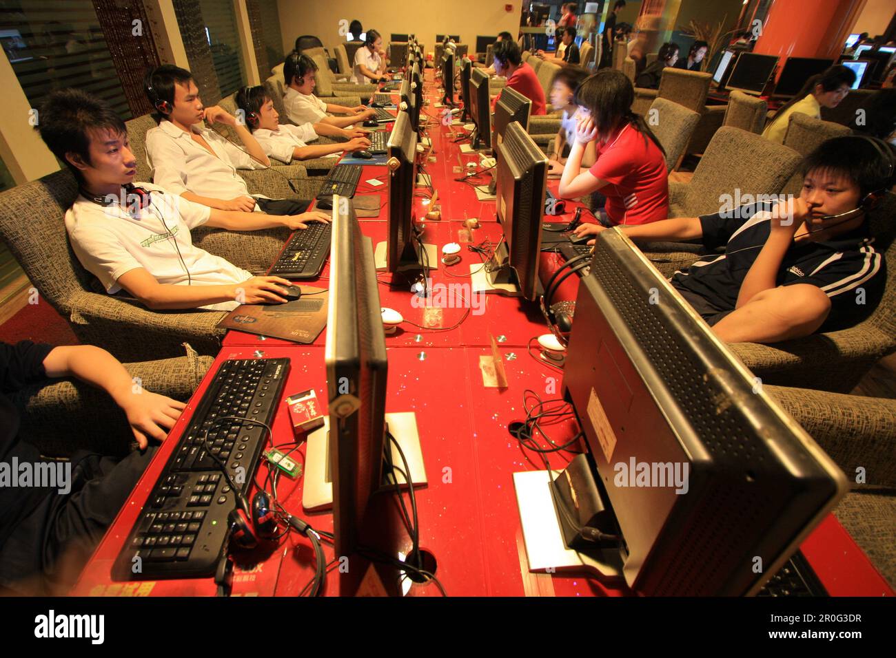 People at the computer in an Internet Cafe in Chongqing, China, Asia Stock Photo