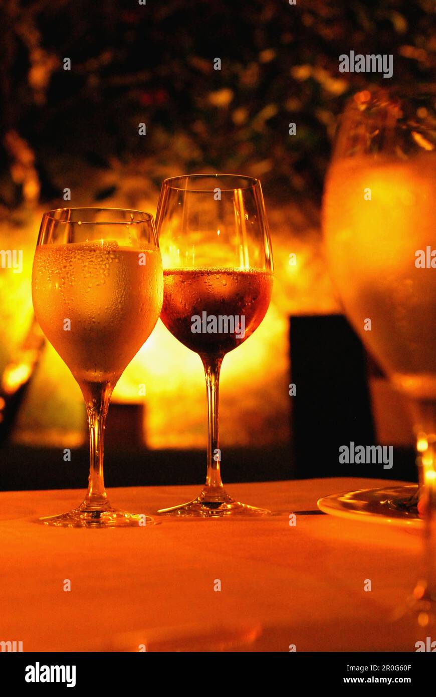 Wine glasses at the italian restaurant of the Amanusa Resort, Nusa Dua