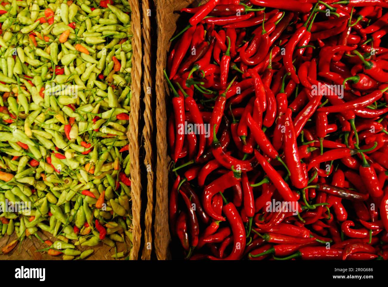 Red and green chilis at the market at Jimbaran, Bali, Indonesia, Asia ...