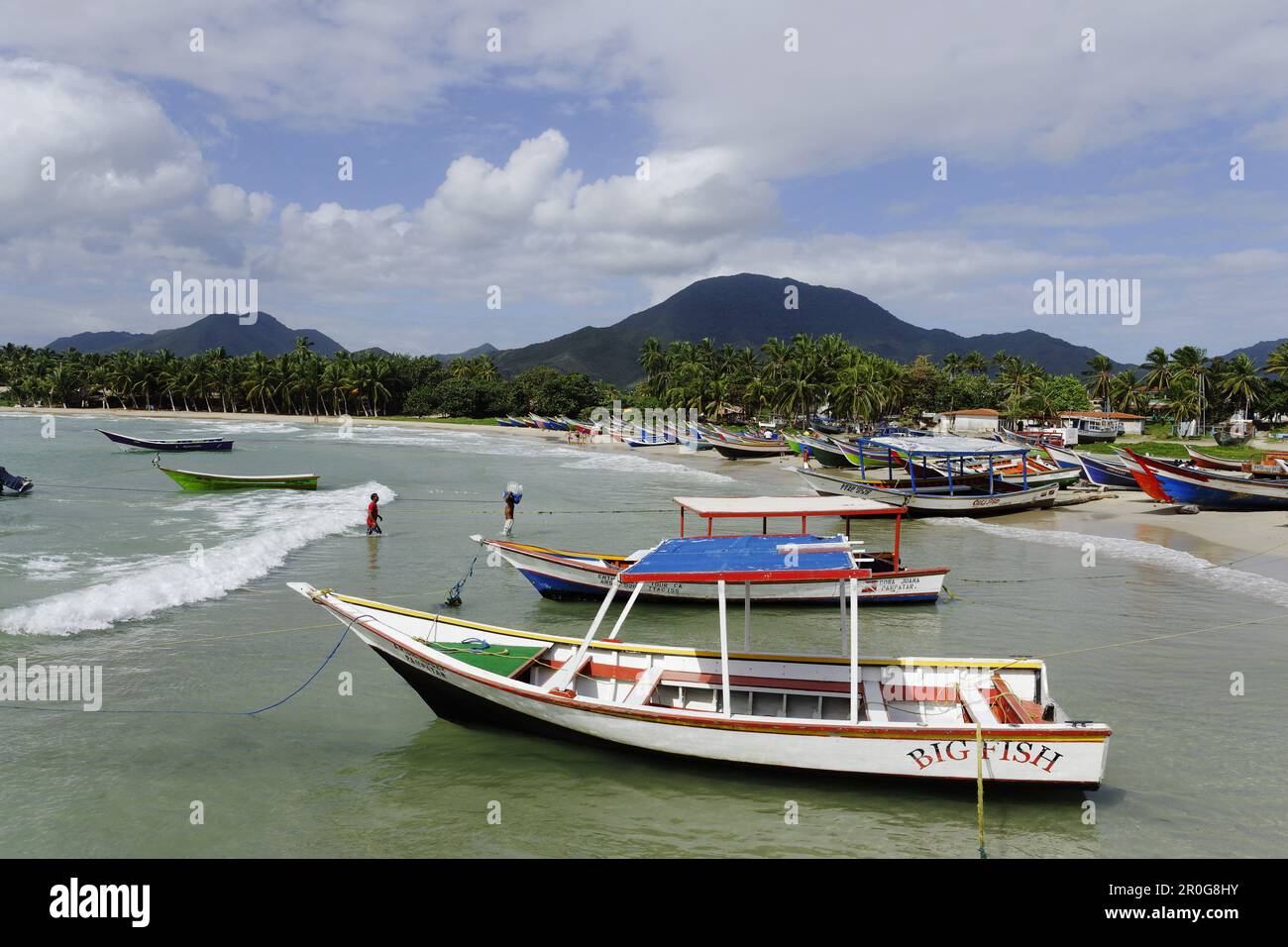 Fishing boats at Playa El Tirano, Isla de Margarita, Nueva Esparta, Venezuela Stock Photo