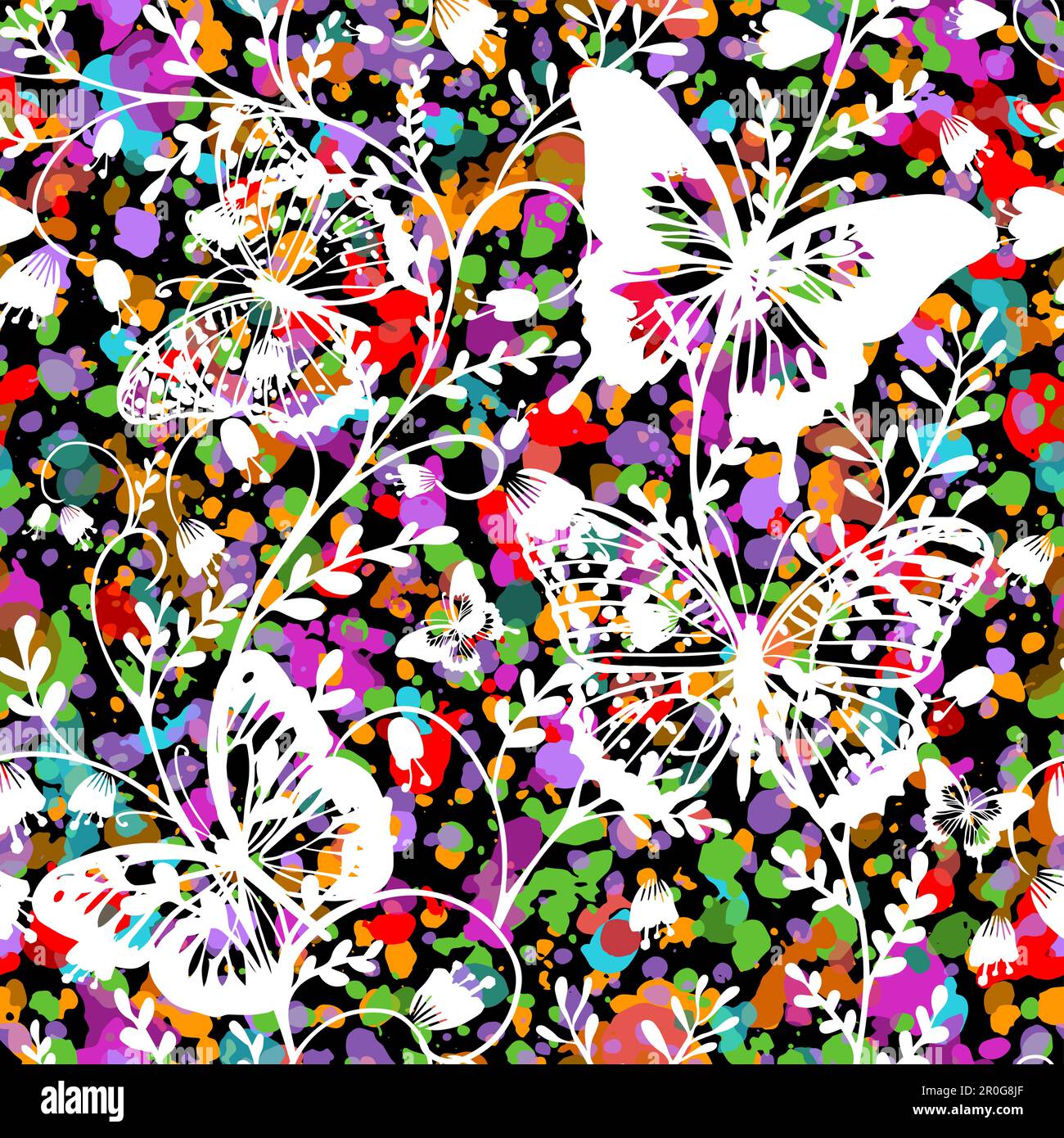 Blots and butterflies seamless pattern. Vector illustration Stock Vector