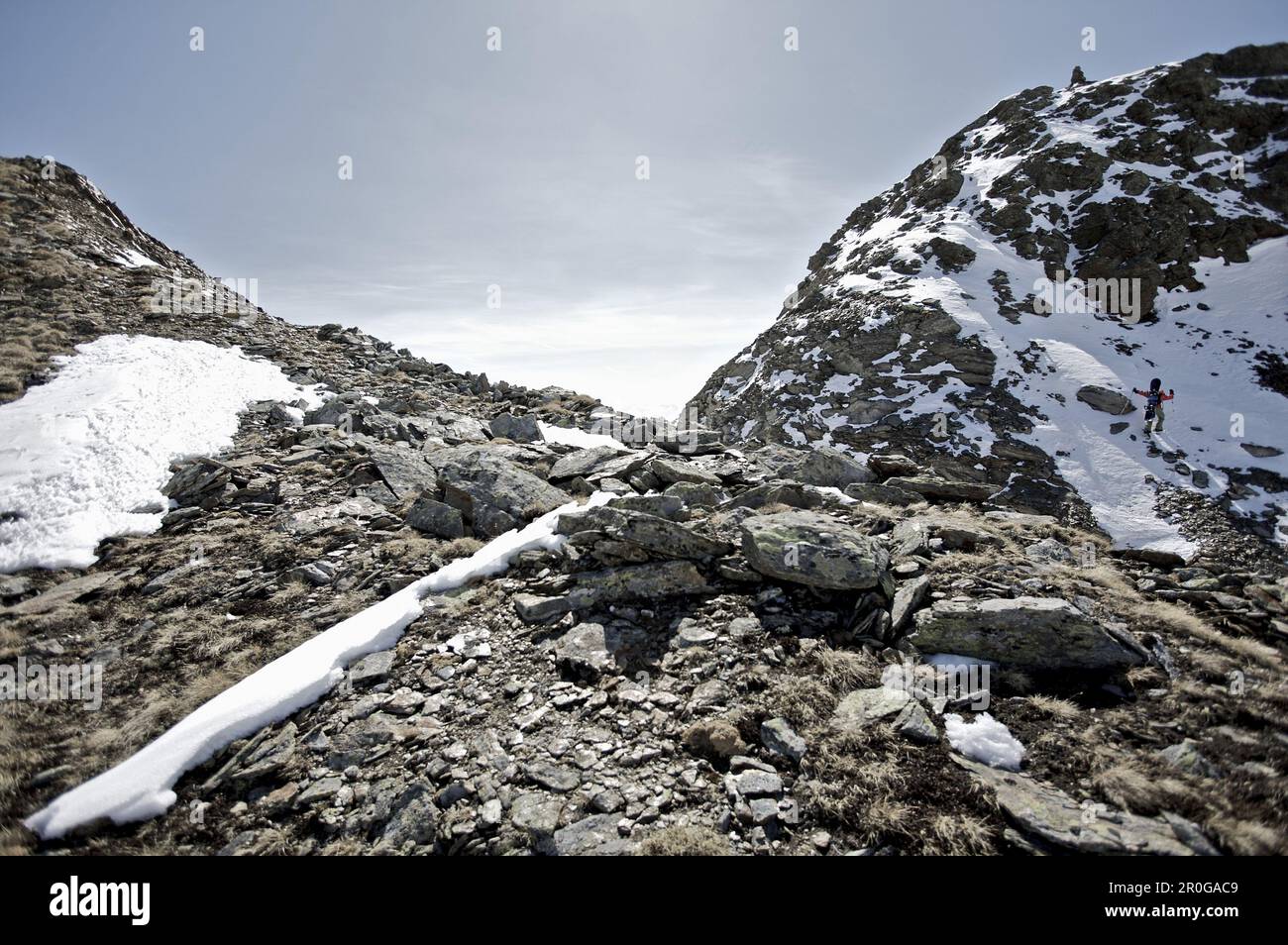 Snowboarder ascending, Kappl, Tyrol, Austria Stock Photo