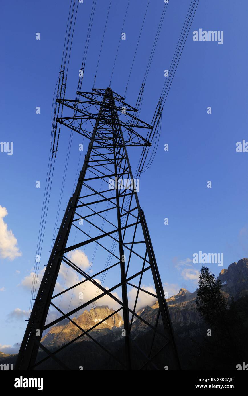 Front view of an electricity pylon in the french countryside with ...
