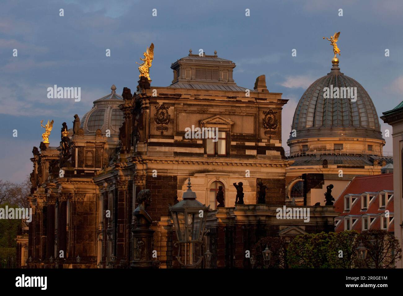 Lipsius building with dome and angel sculptures seen from Brühl´s Terrace, Dresden, Saxony, Germany Stock Photo