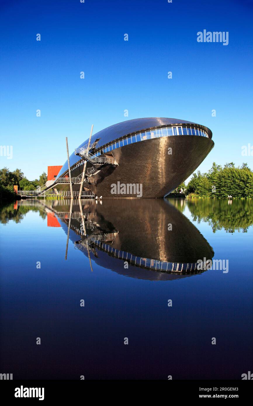 Science museum Universum at the river bank under blue sky, Hanseatic City of Bremen, Germany, Europe Stock Photo