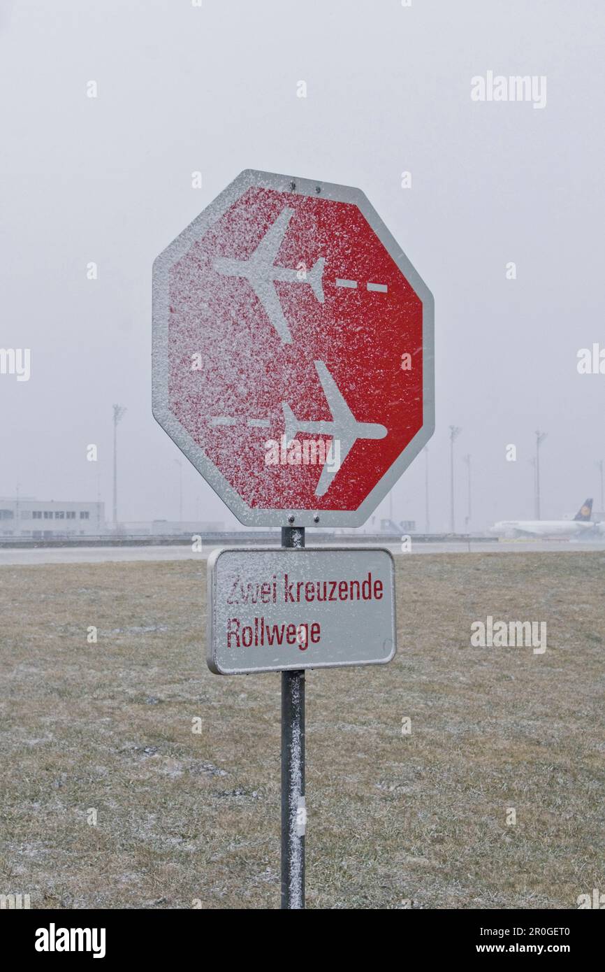 Stopp sign, Munich airport, Bavaria, Germany Stock Photo