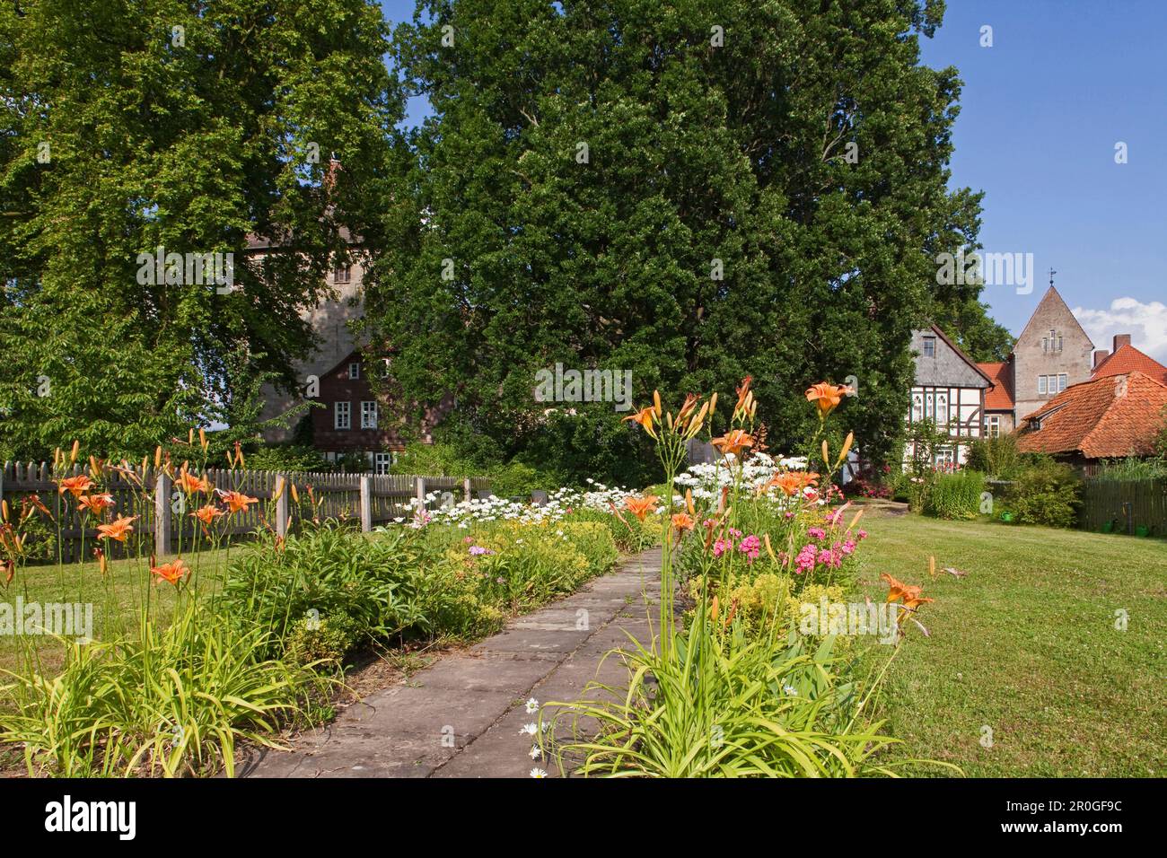 Garden, Fischbeck Abbey, Hessisch Oldendorf, Lower Saxony, Germany Stock Photo