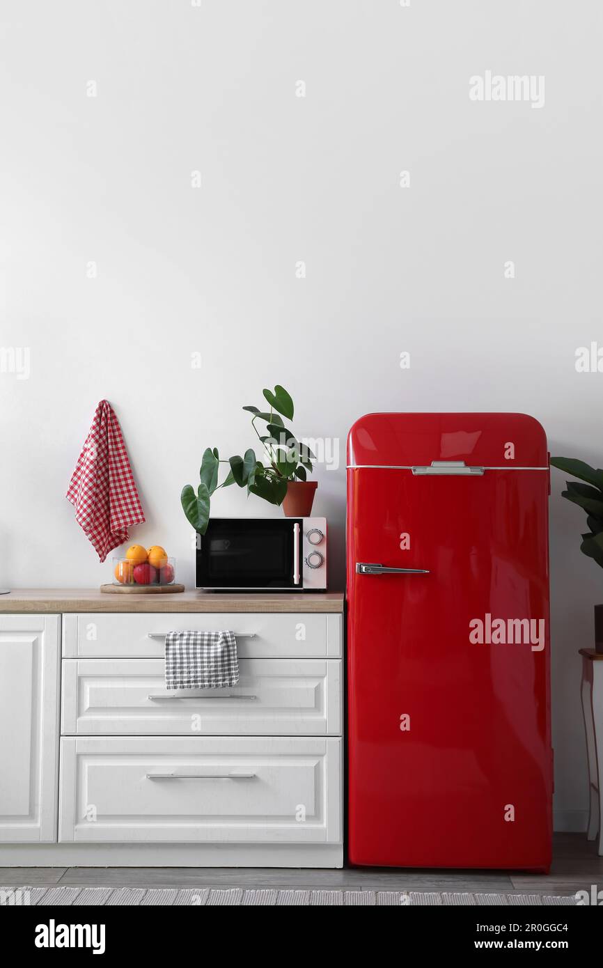 Interior of modern kitchen with stylish refrigerator Stock Photo - Alamy