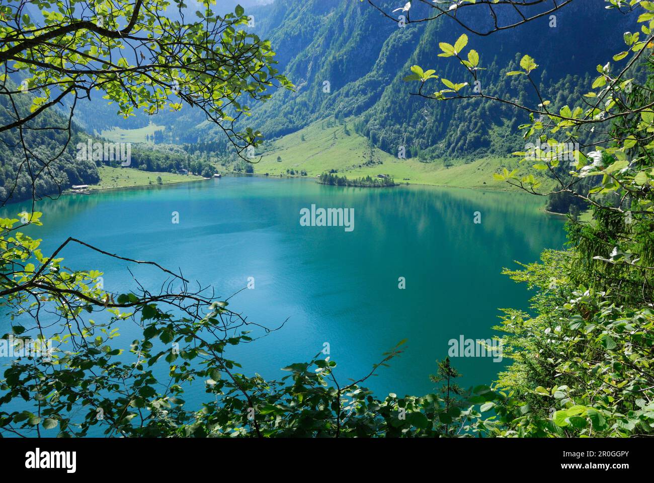 View of lake Koenigssee, lake Koenigssee, Berchtesgaden national park ...