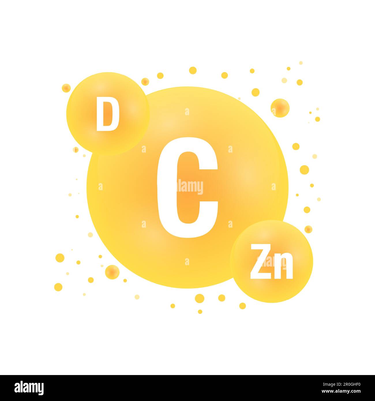 Vitamin C, D3 and minerals Zinc Zn. Medical healthcare concept. Vector