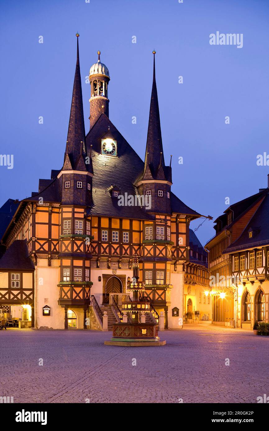 Market Square With Half-timbered Houses And Town Hall In Wernigerode ...