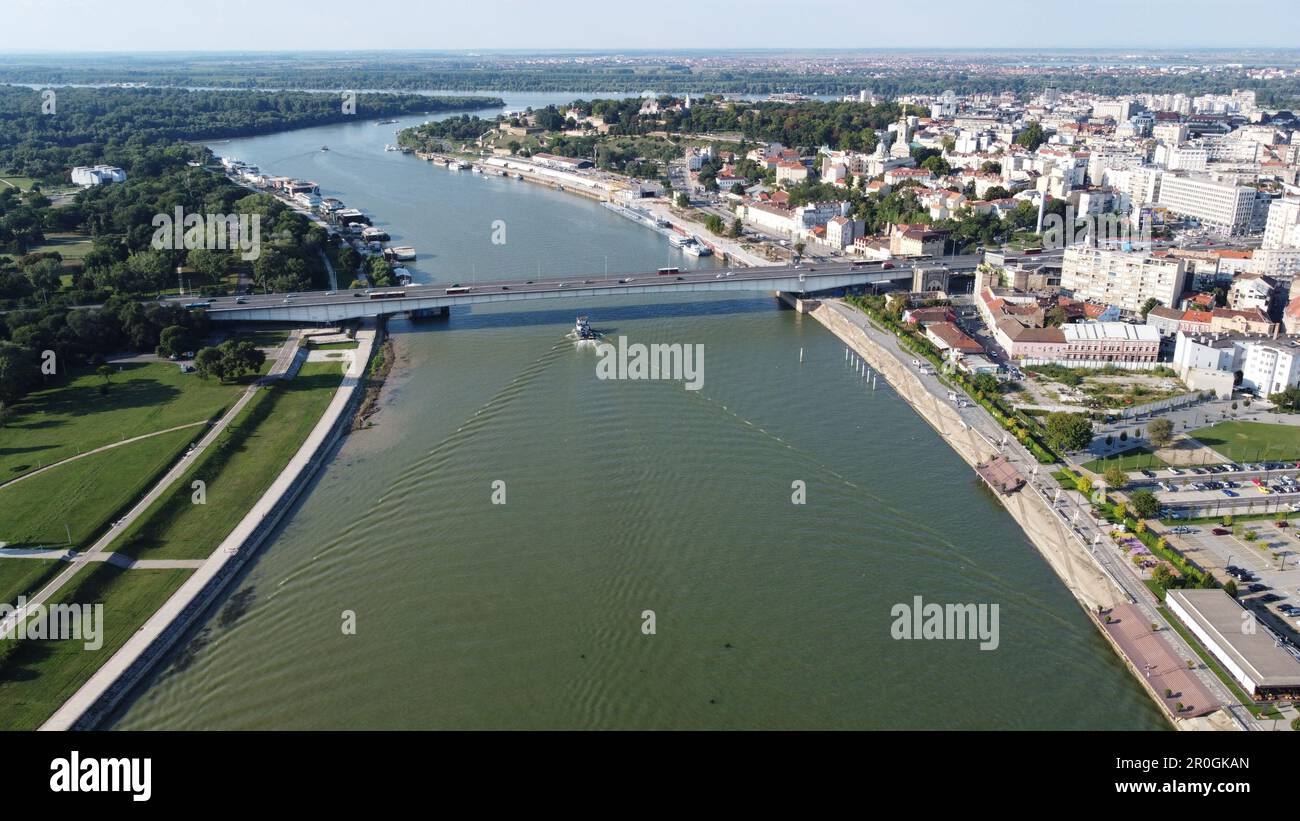 An aerial view of the spectacular Belgrade Branko bridge, in Serbia Stock Photo