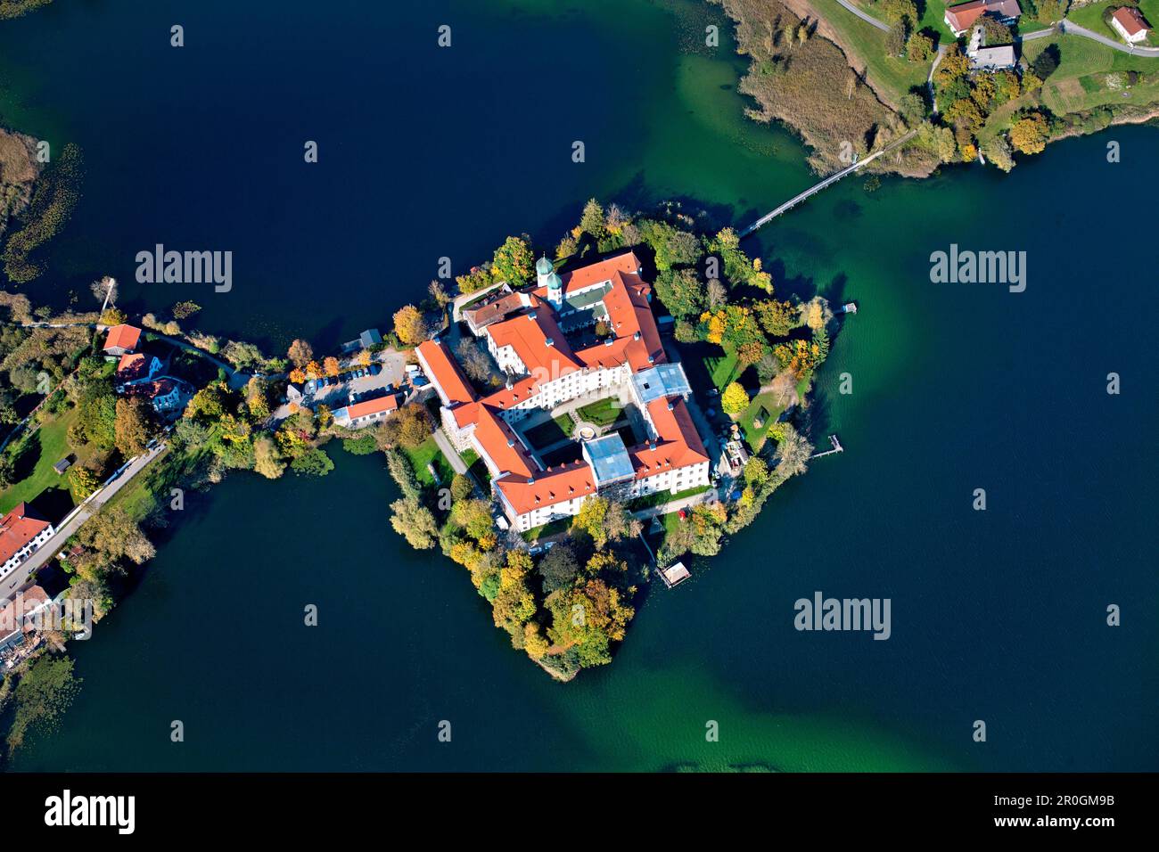 Aerial view of the Seeon Abbey, Seeon, Seon-Seebruck, Chiemsee, Chiemgau, Upper Bavaria, Bavaria, Germany Stock Photo