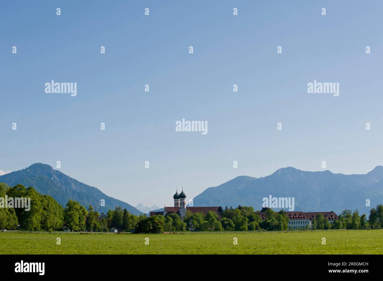 View on the Benediktbeuern Abbey, Benediktbeuern, Alpine foreland, Upper Bavaria, Bavaria, Germany Stock Photo